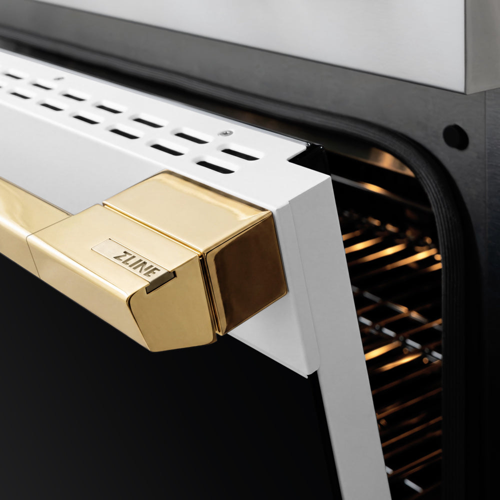 ZLINE Autograph Edition 24 in. 3.2 cu. ft. Marino Induction Range with 3 Element Cooktop and Electric Convection Oven in Stainless Steel with White Matte Door and Polished Gold Accents (MINRZ-WM-24-G)