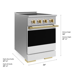 ZLINE Autograph Edition 24 in. 3.2 cu. ft. Marino Induction Range with 3 Element Cooktop and Electric Convection Oven in Stainless Steel with White Matte Door and Polished Gold Accents (MINRZ-WM-24-G)
