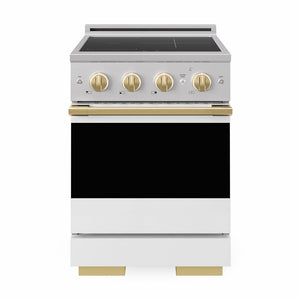ZLINE Autograph Edition 24 in. 3.2 cu. ft. Marino Induction Range with 3 Element Cooktop and Electric Convection Oven in Stainless Steel with White Matte Door and Polished Gold Accents (MINRZ-WM-24-G)