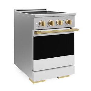 ZLINE Autograph Edition 24 in. 3.2 cu. ft. Marino Induction Range with 3 Element Cooktop and Electric Convection Oven in Stainless Steel with White Matte Door and Polished Gold Accents (MINRZ-WM-24-G)