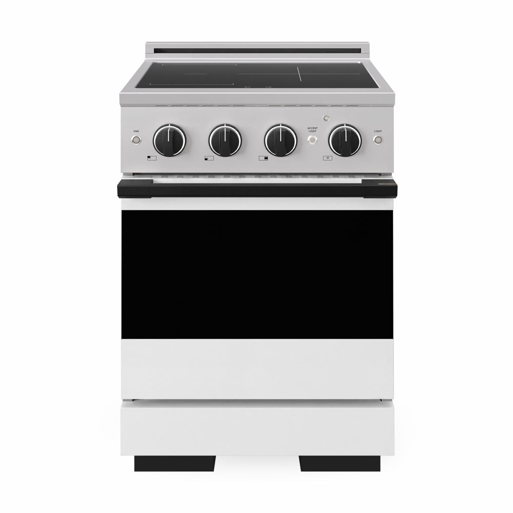 ZLINE Autograph Edition 24 in. 3.2 cu. ft. Marino Induction Range with 3 Element Cooktop and Electric Convection Oven in Stainless Steel with White Matte Door and Matte Black Accents (MINRZ-WM-24-MB)