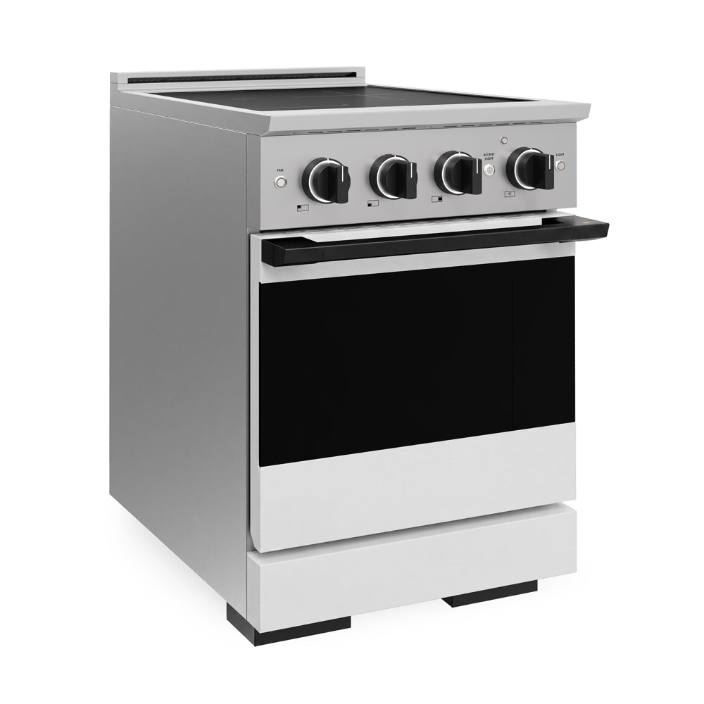 ZLINE Autograph Edition 24 in. 3.2 cu. ft. Marino Induction Range with 3 Element Cooktop and Electric Convection Oven in Stainless Steel with White Matte Door and Matte Black Accents (MINRZ-WM-24-MB)