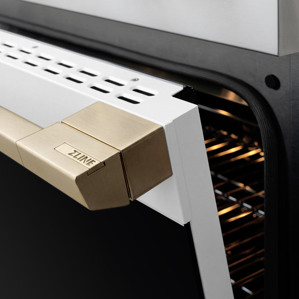 ZLINE Autograph Edition 30 in. 4.2 cu. ft. Marino Induction Range with 4 Element Cooktop and Electric Convection Oven in Stainless Steel with White Matte Door and Champagne Bronze Accents (MINRZ-WM-30-CB)