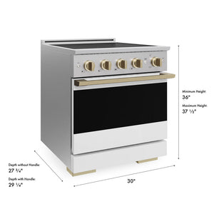 ZLINE Autograph Edition 30 in. 4.2 cu. ft. Marino Induction Range with 4 Element Cooktop and Electric Convection Oven in Stainless Steel with White Matte Door and Champagne Bronze Accents (MINRZ-WM-30-CB)