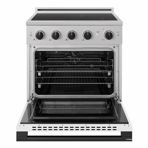 ZLINE Autograph Edition 30 in. 4.2 cu. ft. Marino Induction Range with 4 Element Cooktop and Electric Convection Oven in Stainless Steel with White Matte Door and Matte Black Accents (MINRZ-WM-30-MB)