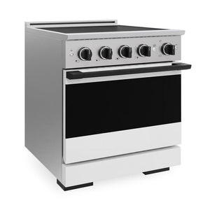 ZLINE Autograph Edition 30 in. 4.2 cu. ft. Marino Induction Range with 4 Element Cooktop and Electric Convection Oven in Stainless Steel with White Matte Door and Matte Black Accents (MINRZ-WM-30-MB)
