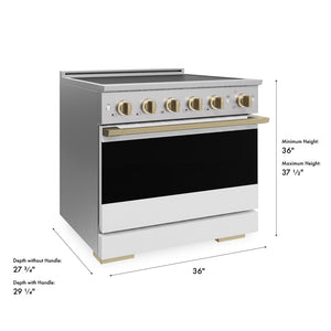ZLINE Autograph Edition 36 in. 5.2 cu. ft. Marino Induction Range with 5 Element Cooktop and Electric Convection Oven in Stainless Steel with White Matte Door and Champagne Bronze Accents (MINRZ-WM-36-CB)