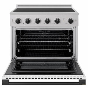 ZLINE Autograph Edition 36 in. 5.2 cu. ft. Marino Induction Range with 5 Element Cooktop and Electric Convection Oven in Stainless Steel with White Matte Door and Matte Black Accents (MINRZ-WM-36-MB)