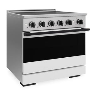 ZLINE Autograph Edition 36 in. 5.2 cu. ft. Marino Induction Range with 5 Element Cooktop and Electric Convection Oven in Stainless Steel with White Matte Door and Matte Black Accents (MINRZ-WM-36-MB)