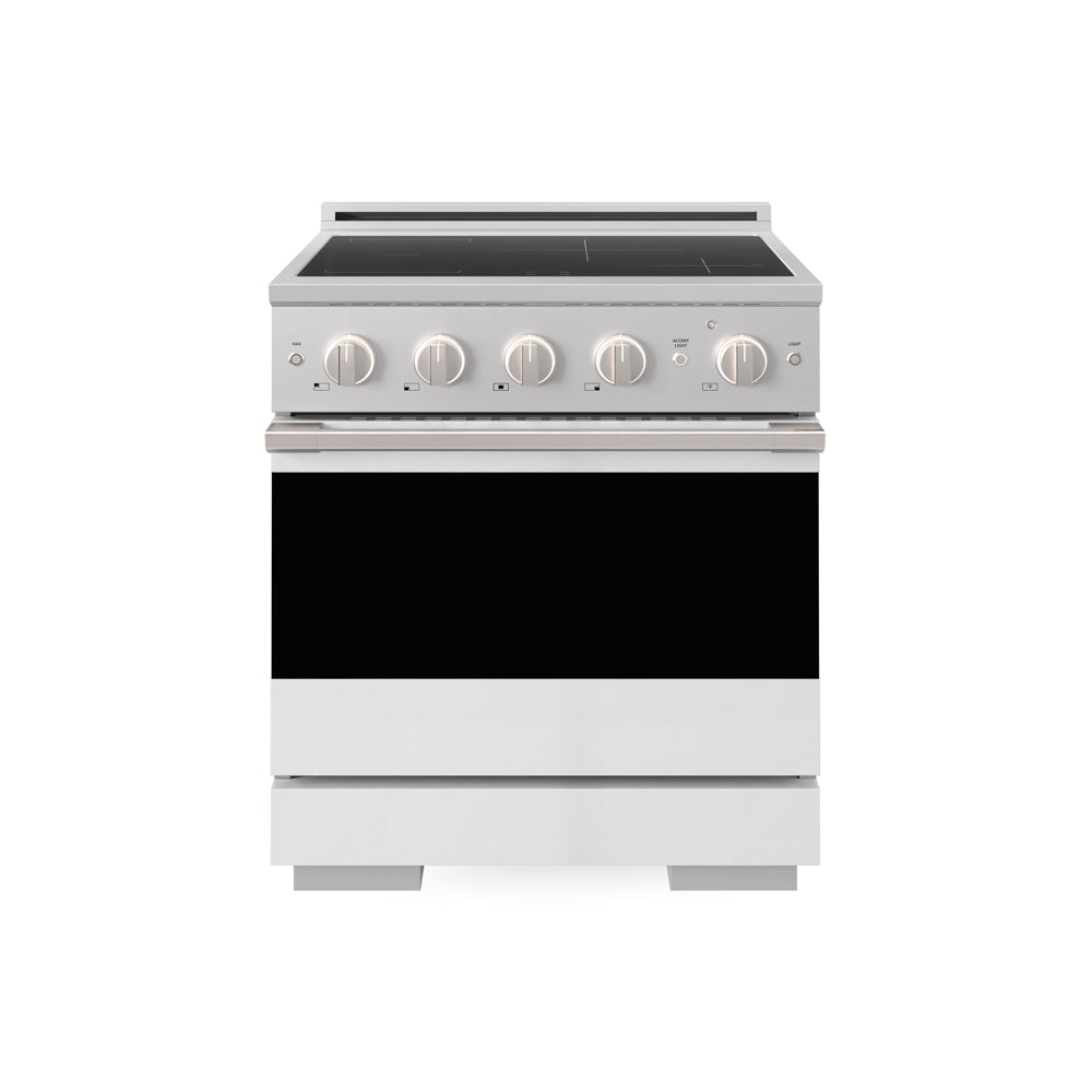 ZLINE 30 in. 4.2 cu. ft. Marino Induction Range with 4 Element Cooktop and Electric Convection Oven in Stainless Steel with White Matte Door (MINR-WM-30)