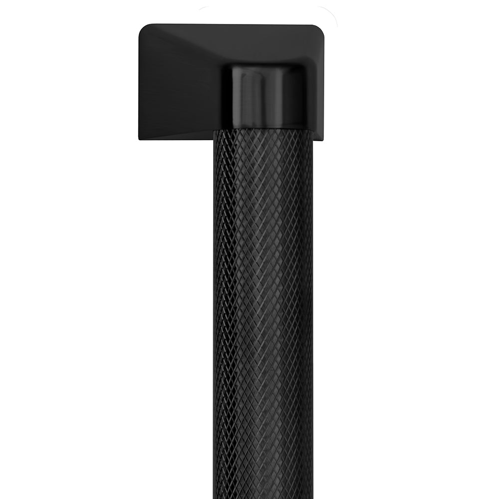 ZLINE 24 in. Microwave Helix Handle (Set of 1) in Black Stainless Steel (MWHZ-24-K-BS) close-up, on white background, showing knurled detailing.