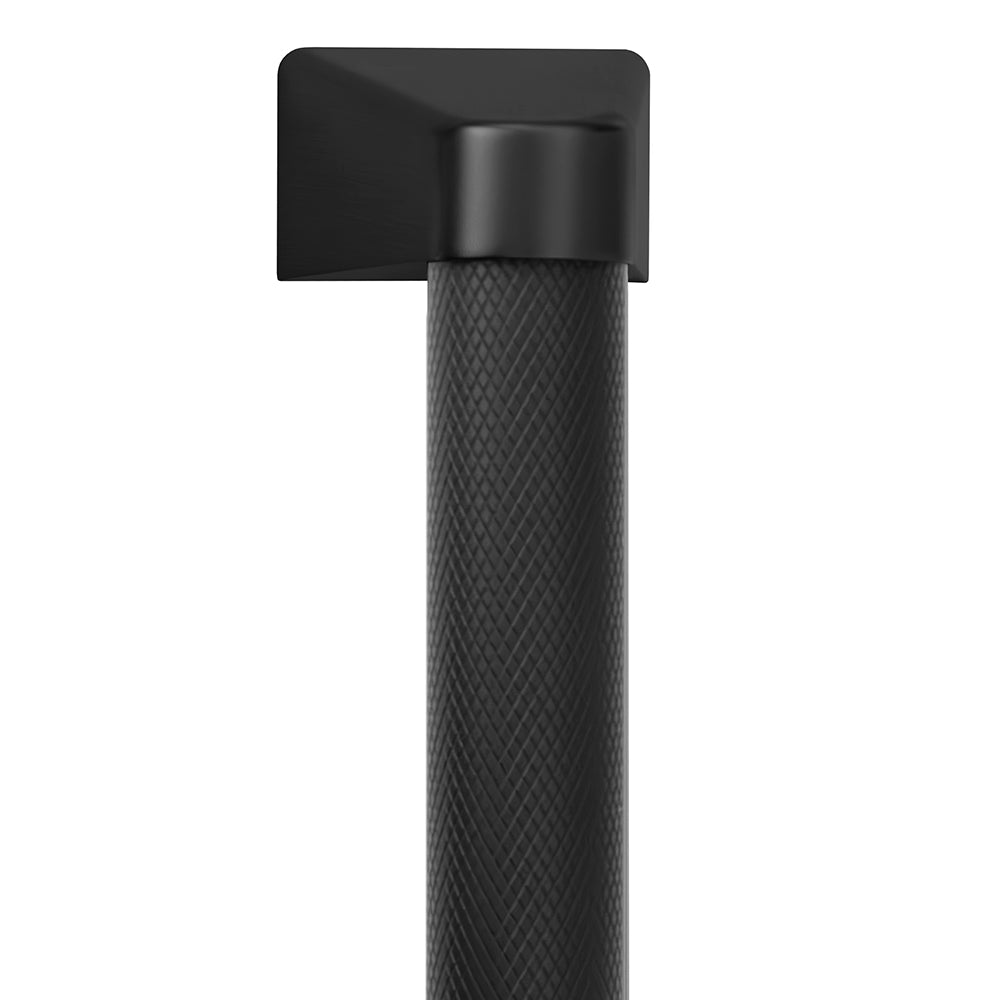 ZLINE Autograph Edition 24 in. Microwave Helix Handle (Set of 1) in Matte Black (MWHZ-24-K-MB) close-up, on white background, showing knurled detailing.