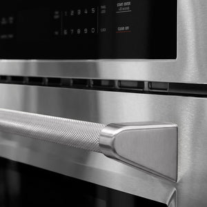 ZLINE 30 in. Microwave Helix Handle (Set of 1) in Stainless Steel (MWHZ-30-K-ST) on appliance showing diamond knurled details.