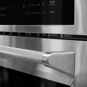 ZLINE 30 in. Microwave Helix Handle (Set of 1) in Stainless Steel (MWHZ-30-K-ST) on appliance showing diamond knurled details.