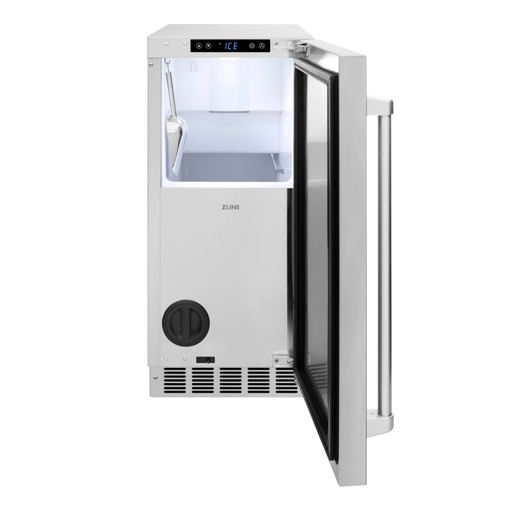 ZLINE 15 in. Touchstone Nugget Ice Maker with Drain Pump and Solid Stainless Steel Door (INGD-ST-15)