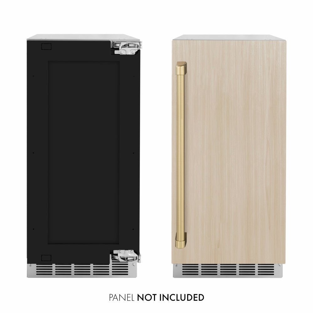 ZLINE Autograph Edition 15 in. Touchstone Nugget Ice Maker with Drain Pump and Panel-Ready Door with Champagne Bronze Handle (INGDPZ-15-CB)