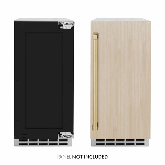 ZLINE Autograph Edition 15 in. Touchstone Nugget Ice Maker with Drain Pump and Panel-Ready Door with Champagne Bronze Handle (INGDPZ-15-CB)