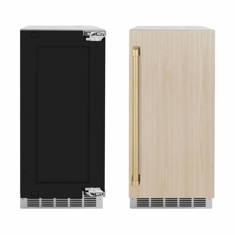 ZLINE Autograph Edition 15 in. Touchstone Nugget Ice Maker with Drain Pump and Panel-Ready Door with Champagne Bronze Handle (INGDPZ-15-CB)
