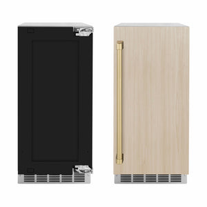 ZLINE Autograph Edition 15 in. Touchstone Nugget Ice Maker with Drain Pump and Panel-Ready Door with Champagne Bronze Handle (INGDPZ-15-CB)