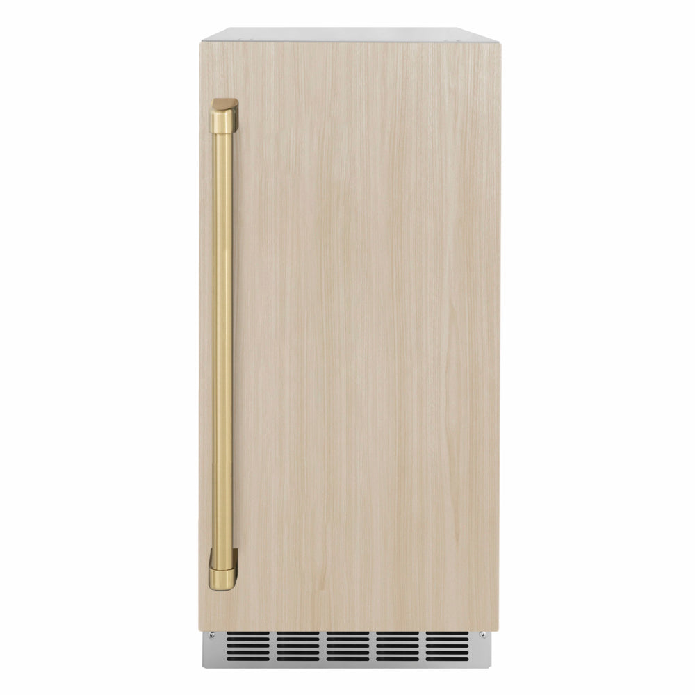 ZLINE Autograph Edition 15 in. Touchstone Nugget Ice Maker with Drain Pump and Panel-Ready Door with Champagne Bronze Handle (INGDPZ-15-CB)