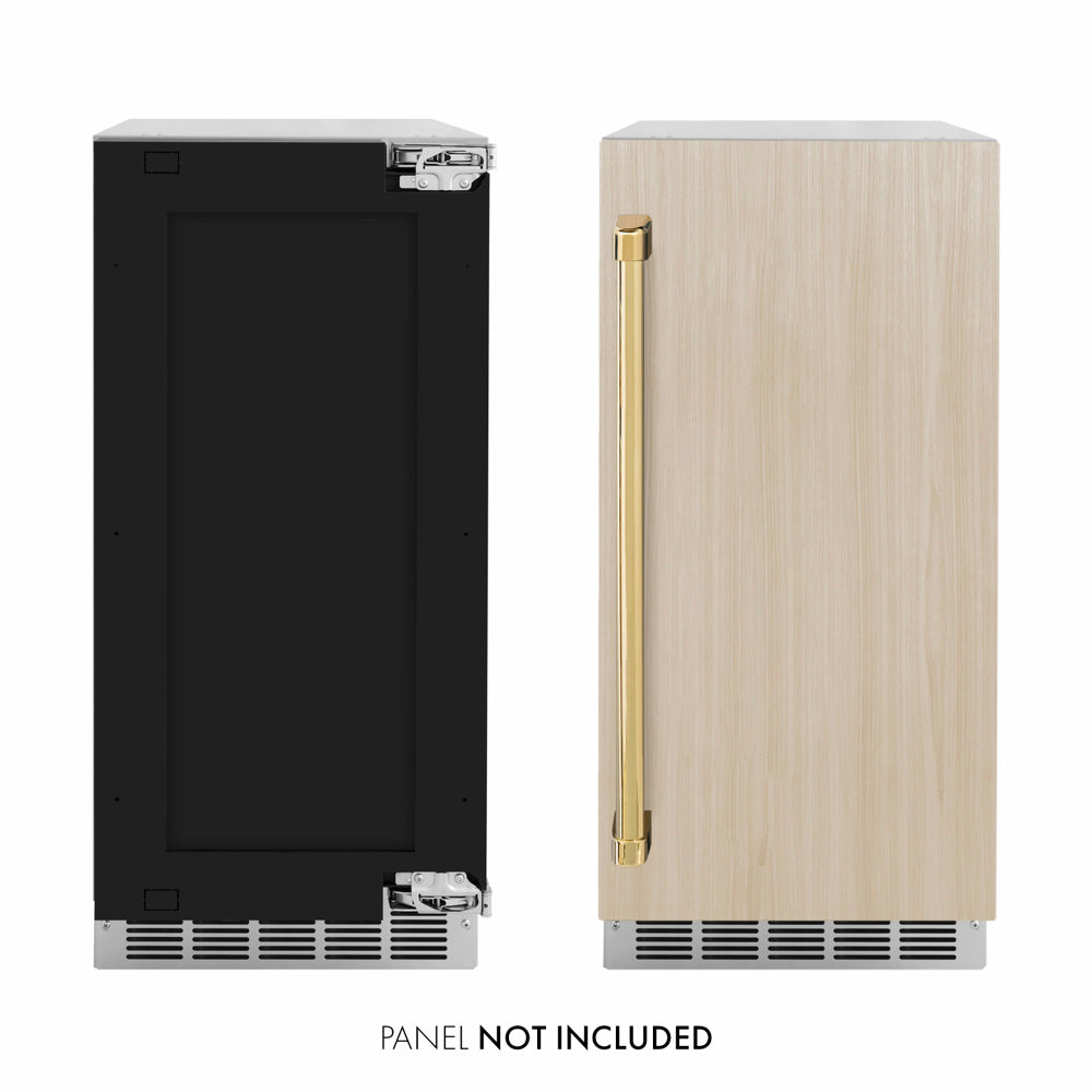 ZLINE Autograph Edition 15 in. Touchstone Nugget Ice Maker with Drain Pump and Panel-Ready Door with Polished Gold Handle (INGDPZ-15-G)