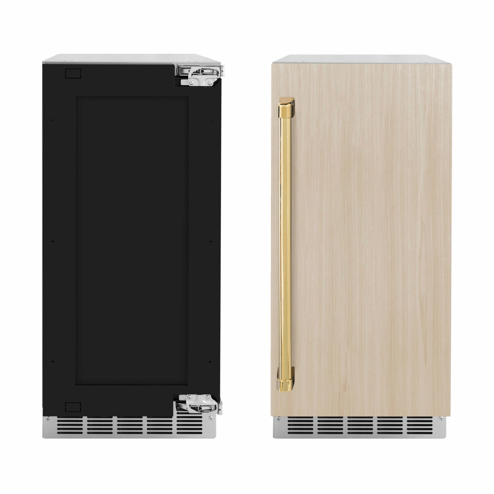 ZLINE Autograph Edition 15 in. Touchstone Nugget Ice Maker with Drain Pump and Panel-Ready Door with Polished Gold Handle (INGDPZ-15-G)