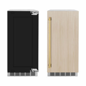 ZLINE Autograph Edition 15 in. Touchstone Nugget Ice Maker with Drain Pump and Panel-Ready Door with Polished Gold Handle (INGDPZ-15-G)