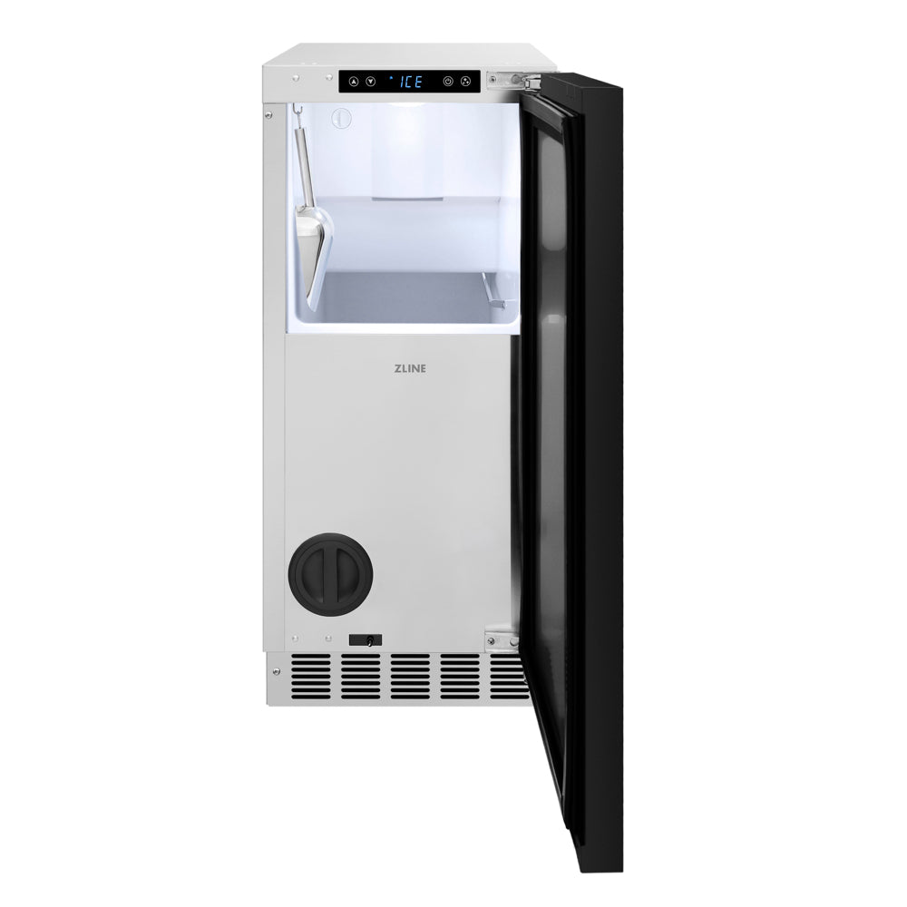 ZLINE Autograph Edition 15 in. Touchstone Nugget Ice Maker with Drain Pump and Panel-Ready Door with Matte Black Handle (INGDPZ-15-MB)