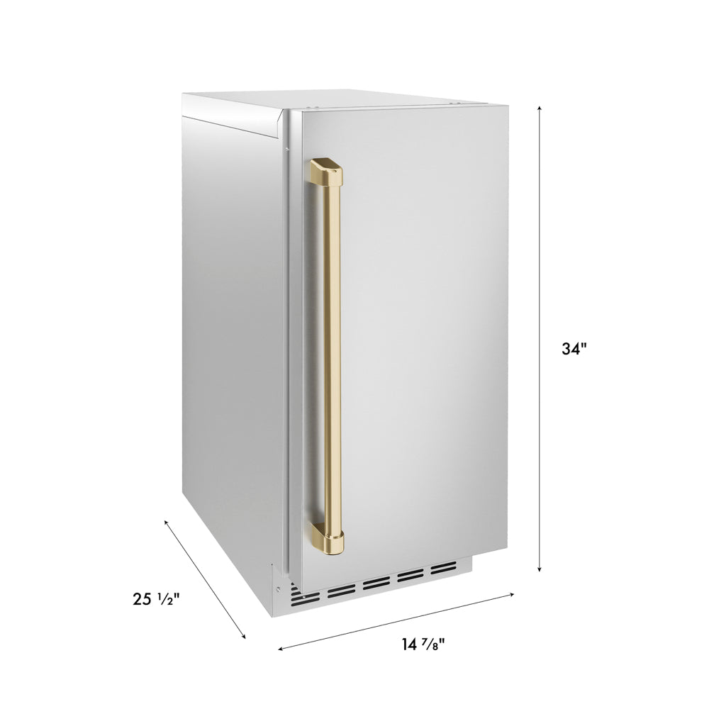 ZLINE Autograph Edition 15 in. Touchstone Nugget Ice Maker with Drain Pump and Solid Stainless Steel Door with Champagne Bronze Handle (INGDZ-ST-15-CB)