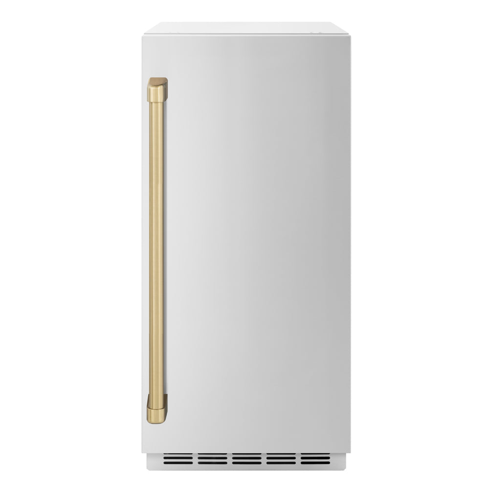 ZLINE Autograph Edition 15 in. Touchstone Nugget Ice Maker with Drain Pump and Solid Stainless Steel Door with Champagne Bronze Handle (INGDZ-ST-15-CB)