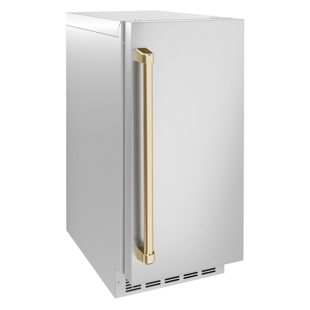 ZLINE Autograph Edition 15 in. Touchstone Nugget Ice Maker with Drain Pump and Solid Stainless Steel Door with Champagne Bronze Handle (INGDZ-ST-15-CB)