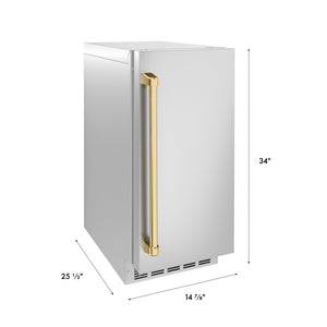 ZLINE Autograph Edition 15 in. Touchstone Nugget Ice Maker with Drain Pump and Solid Stainless Steel Door with Polished Gold Handle (INGDZ-ST-15-G)