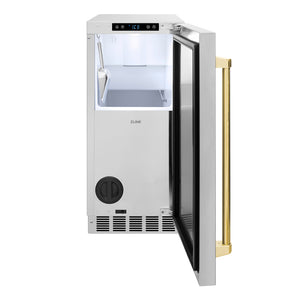 ZLINE Autograph Edition 15 in. Touchstone Nugget Ice Maker with Drain Pump and Solid Stainless Steel Door with Polished Gold Handle (INGDZ-ST-15-G)