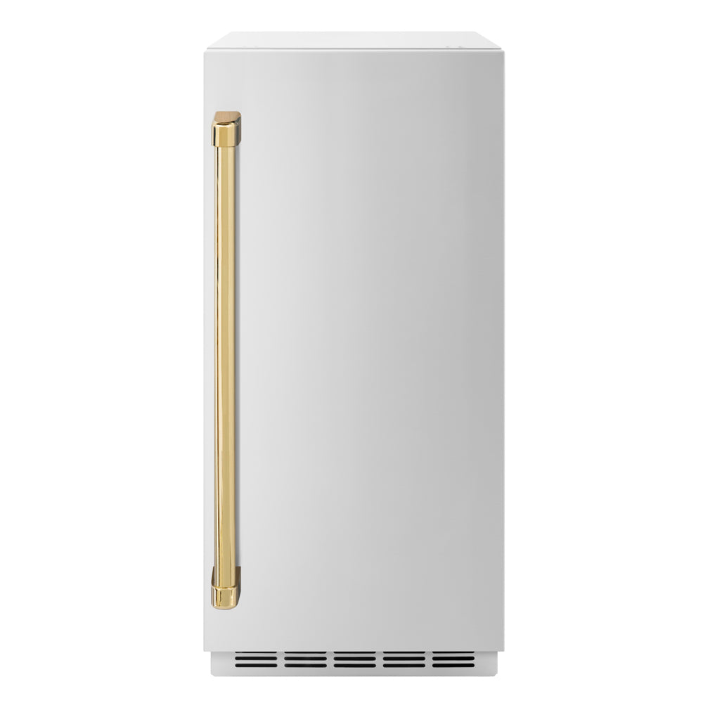 ZLINE Autograph Edition 15 in. Touchstone Nugget Ice Maker with Drain Pump and Solid Stainless Steel Door with Polished Gold Handle (INGDZ-ST-15-G)