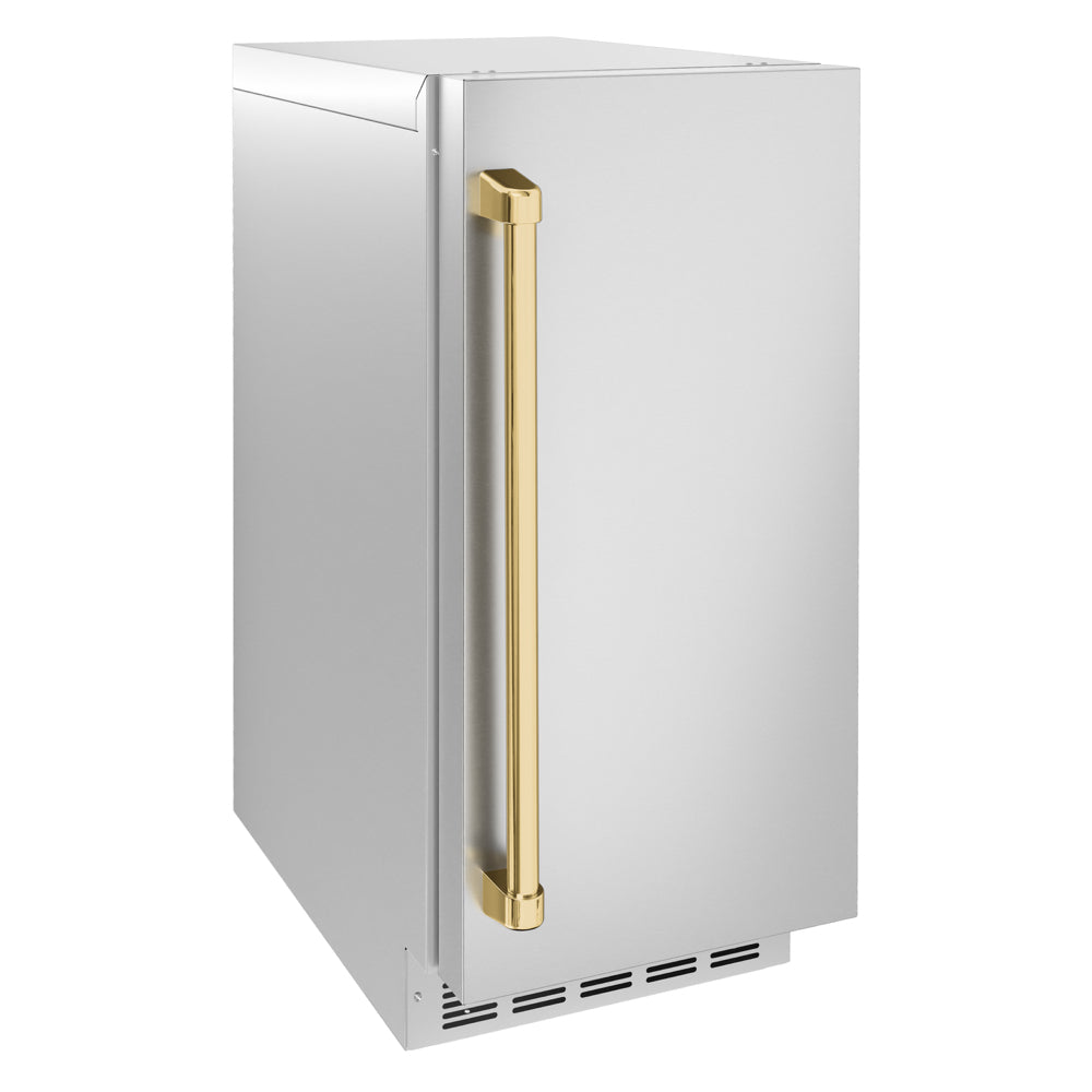 ZLINE Autograph Edition 15 in. Touchstone Nugget Ice Maker with Drain Pump and Solid Stainless Steel Door with Polished Gold Handle (INGDZ-ST-15-G)