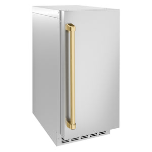 ZLINE Autograph Edition 15 in. Touchstone Nugget Ice Maker with Drain Pump and Solid Stainless Steel Door with Polished Gold Handle (INGDZ-ST-15-G)
