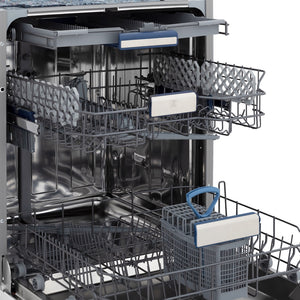 ZLINE 24 in. Tallac Series 3rd Rack Tall Tub Dishwasher in Custom Panel Ready with Stainless Steel Tub, 51dBa (DWV-24) side, open, showing adjustable racks.