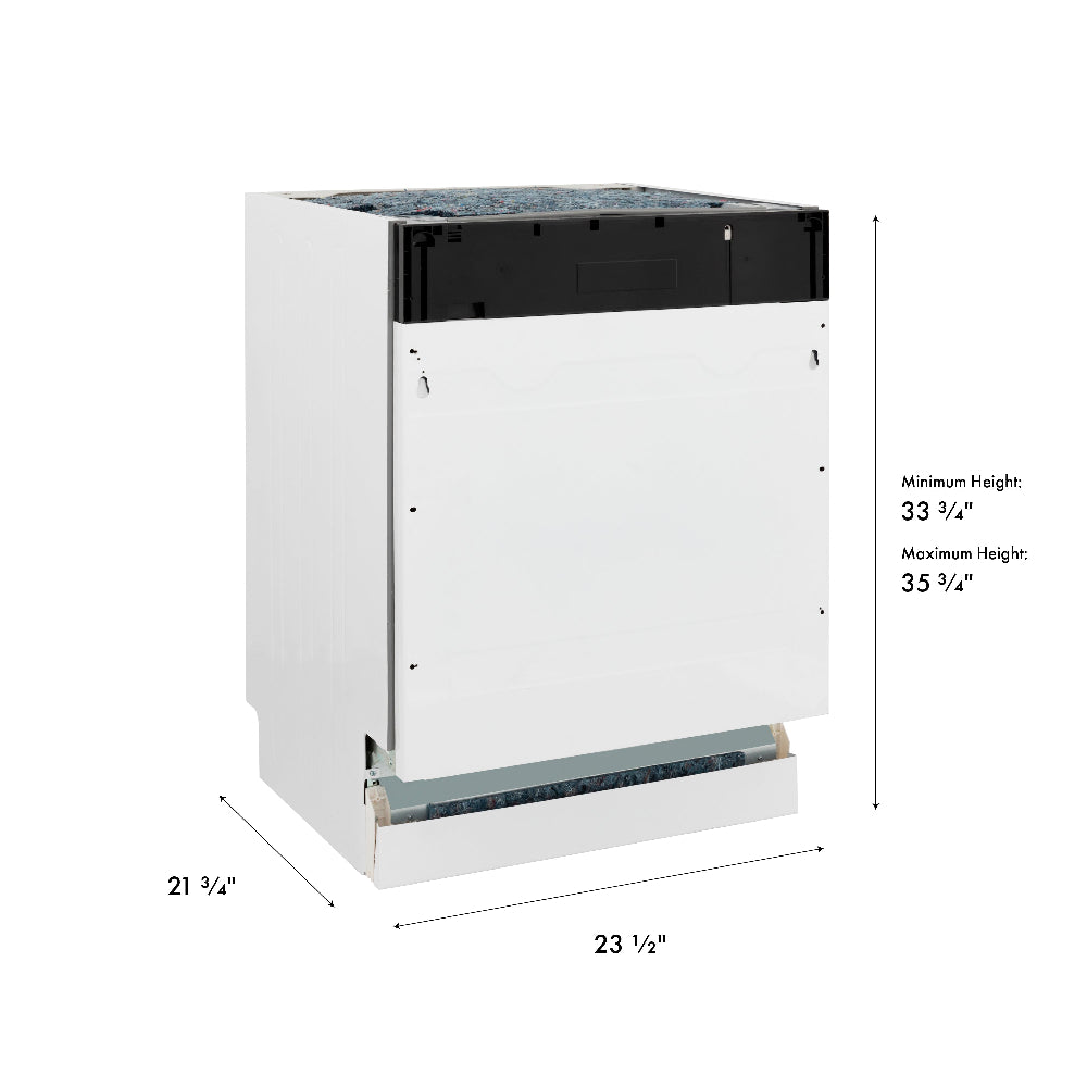 ZLINE 24 in. Tallac Series 3rd Rack Tall Tub Dishwasher in Custom Panel Ready with Stainless Steel Tub, 51dBa (DWV-24) dimensional diagram.