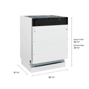 ZLINE 24 in. Tallac Series 3rd Rack Tall Tub Dishwasher in Custom Panel Ready with Stainless Steel Tub, 51dBa (DWV-24) dimensional diagram.