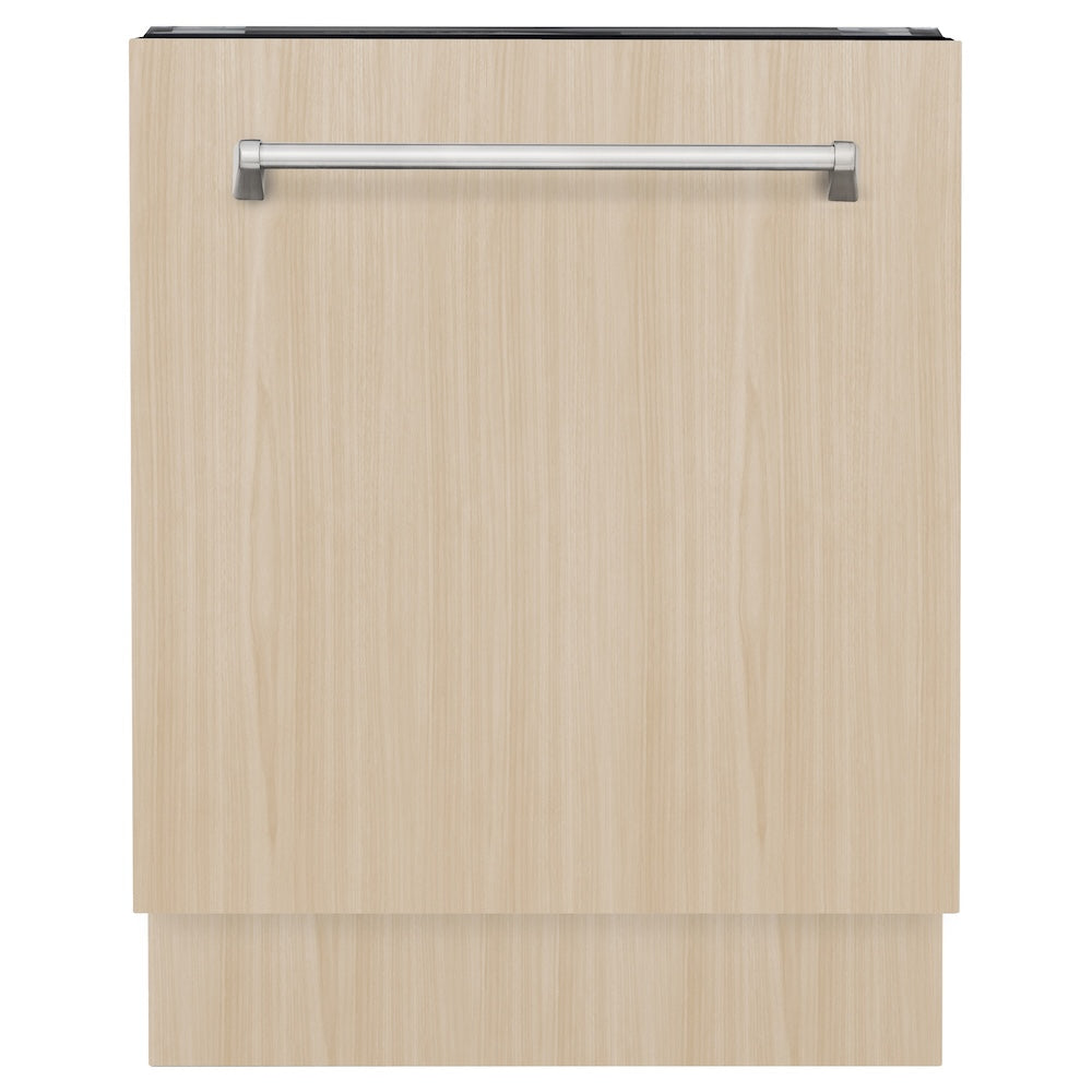ZLINE 24 in. Tallac Series 3rd Rack Tall Tub Dishwasher in Custom Panel Ready with Stainless Steel Tub, 51dBa (DWV-24) front, closed, with custom wood panels.