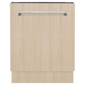 ZLINE 24 in. Tallac Series 3rd Rack Tall Tub Dishwasher in Custom Panel Ready with Stainless Steel Tub, 51dBa (DWV-24) front, closed, with custom wood panels.