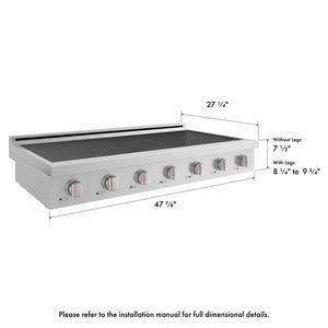 ZLINE 48 in. Paramount Induction Rangetop with 7 Element Cooktop in Stainless Steel (SINRT48) side, with dimensions labeled.