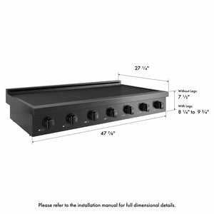 ZLINE 48 in. Paramount Induction Rangetop with 7 Element Cooktop in Black Stainless Steel (SINRTB-48) side, with dimensions labeled.