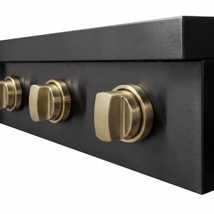 ZLINE Autograph Edition 48 in. Paramount Induction Rangetop with 7 Element Cooktop in Black Stainless Steel and Champagne Bronze Accents (SINRTBZ-48-CB) close-up, control knobs.