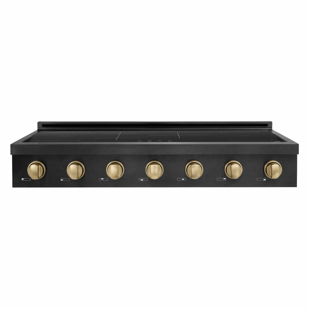 ZLINE Autograph Edition 48 in. Paramount Induction Rangetop with 7 Element Cooktop in Black Stainless Steel and Champagne Bronze Accents (SINRTBZ-48-CB) front.
