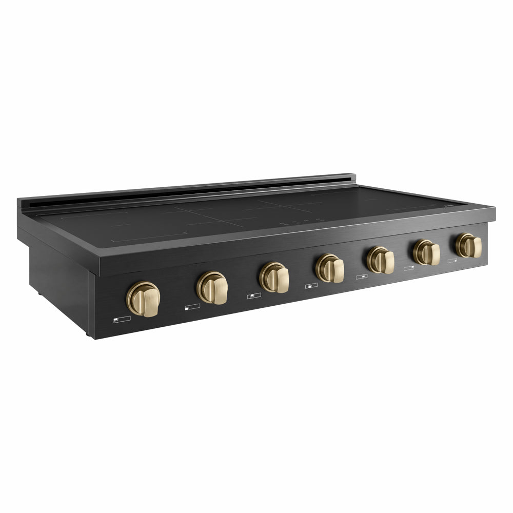 ZLINE Autograph Edition 48 in. Paramount Induction Rangetop with 7 Element Cooktop in Black Stainless Steel and Champagne Bronze Accents (SINRTBZ-48-CB) side.