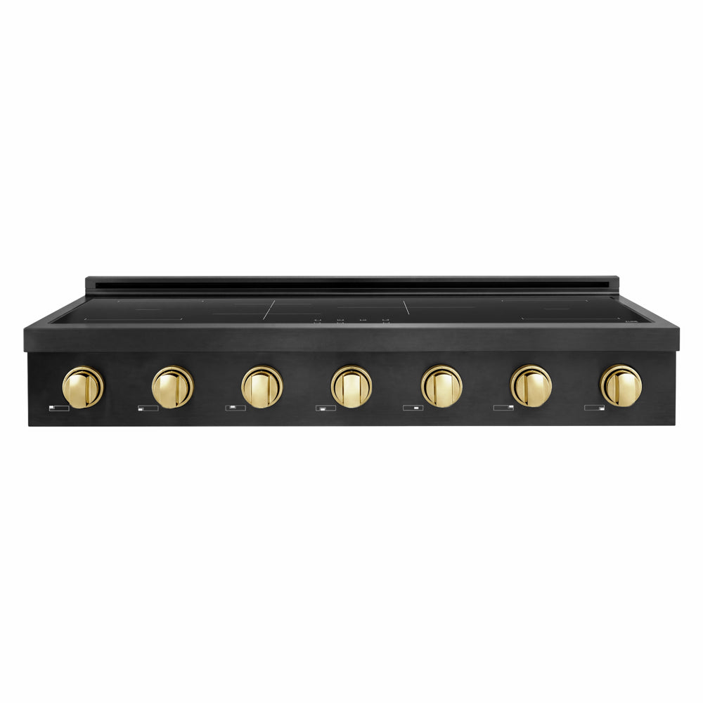 ZLINE Autograph Edition 48 in. Paramount Induction Rangetop with 7 Element Cooktop in Black Stainless Steel and Polished Gold Accents (SINRTBZ-48-G) front.