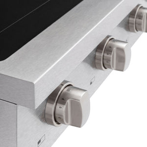 ZLINE 48 in. Paramount Induction Rangetop with 7 Element Cooktop in Satin Stainless Steel (SINRTS-48) close-up, control knobs.