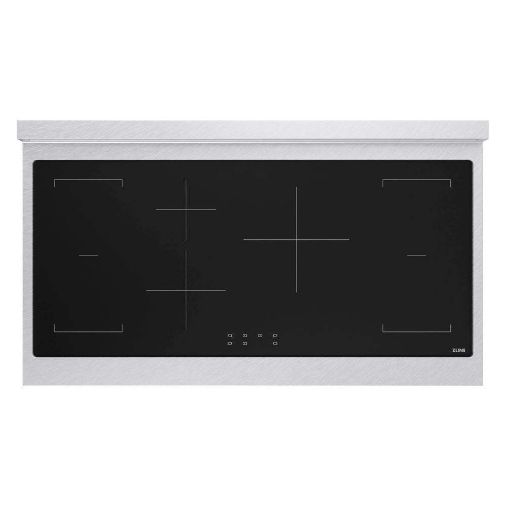 ZLINE 48 in. Paramount Induction Rangetop with 7 Element Cooktop in Satin Stainless Steel (SINRTS-48) top-down, above cooking surface.