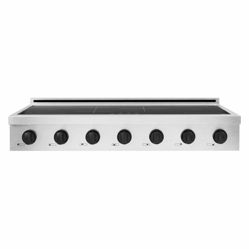 ZLINE Autograph Edition 48 in. Paramount Induction Rangetop with 7 Element Cooktop in Satin Stainless Steel and Matte Black Accents (SINRTSZ-48-MB) front.